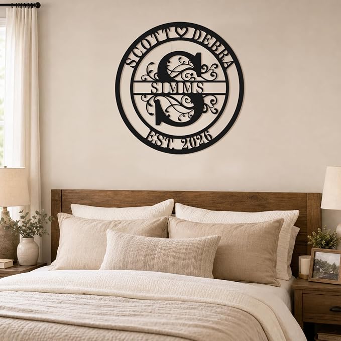 Wedding Gifts for Couples 2026, Personalized Last Name Sign for Home, Custom Metal Family Name Sign with Monogram Initial & Established Year, Rustic Farmhouse Wall Decor, Anniversary Wedding Gift, Housewarming Gift for Couples and Families