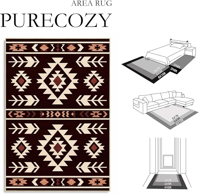 Western Rug 2x3 for Entryway Indoor Mat, Southwestern Aztec Tribal Rugs Southwest Navajo Machine Washable Entrance Rug Non-Slip Printed Low-Pile Entry Floor Carpet Doormat for Bedroom, Red Brown