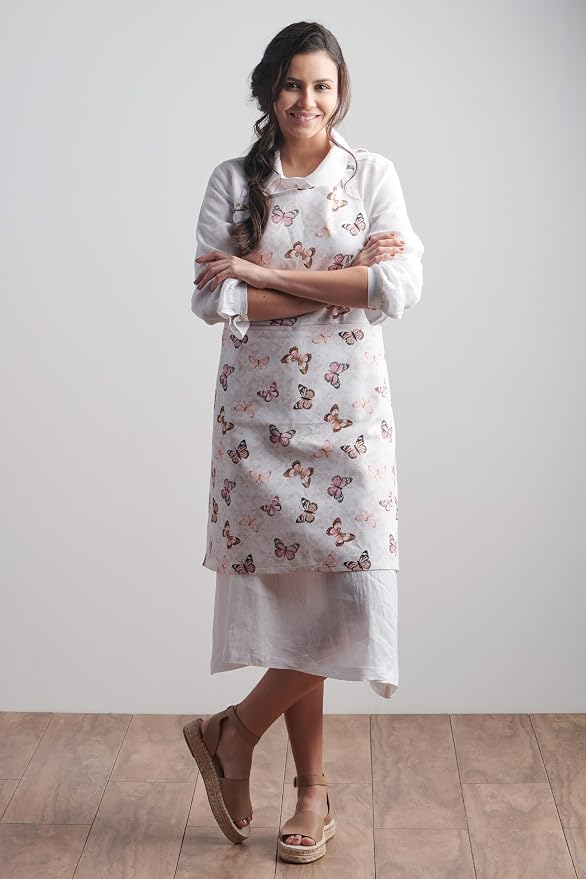 Maison d' Hermine Aprons for women with Pocket 100% Cotton (27.50"x31.50") | Adjustable Neck Strap & long ties Apron Men Chef Wedding Cooking Gardening Server Maid