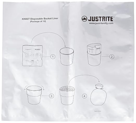 Justrite 26827 Aluminum/Polyethylene Disposable Bucket Liner with Twist-Tie, for Smoking Receptacles (Pack of 10), Gray