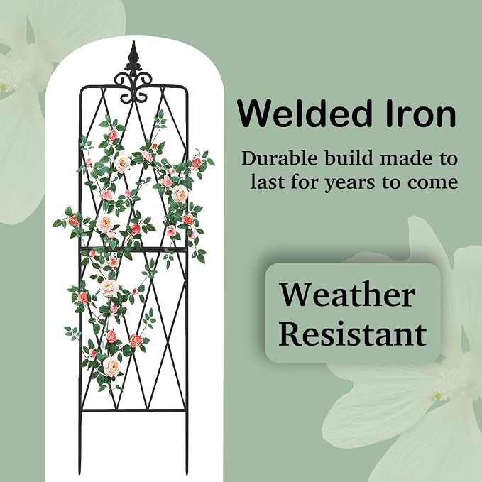 Garden Trellis for Climbing Plants Outdoor, 62"X15" Metal Trellises, Decorative Garden Fencing Flower Trellis with Durable Powder Coating for Vines Plant Rose, Vegetable Support, Black (2, Pattern-A)