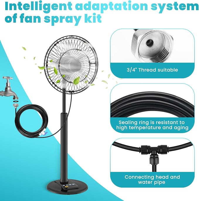 Fan Misting Kit for Cooling Outdoor, 27 FT Misting Hose with 8 brass nozzles for Cooling for Patio, Camping, BBQ, Pool & Garden Outdoor