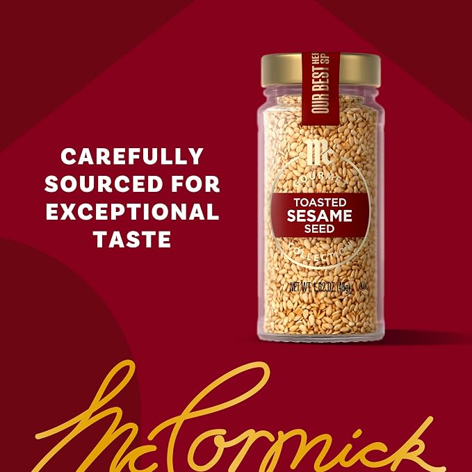 McCormick Gourmet Collection Toasted Sesame Seed, Non GMO, Kosher, Our Best Herbs & Spices, Toasty Flavor, Golden Color, Elevate Stir-Fry, Sushi, Rice, Salmon, Baked Goods, Salad & More, 1.62 oz