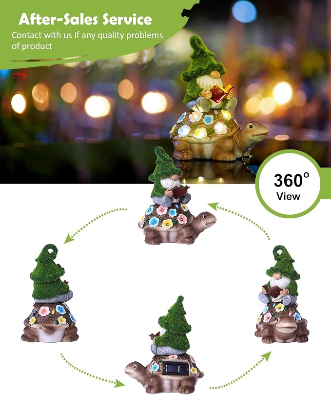 Nacome Solar Gnome Riding Turtle Statue for Garden Decor | Outdoor Statues for Patio, Yard, Balcony Ornament, Turtle Gifts for Women/Mom/Grandma, Mom's Best Gift