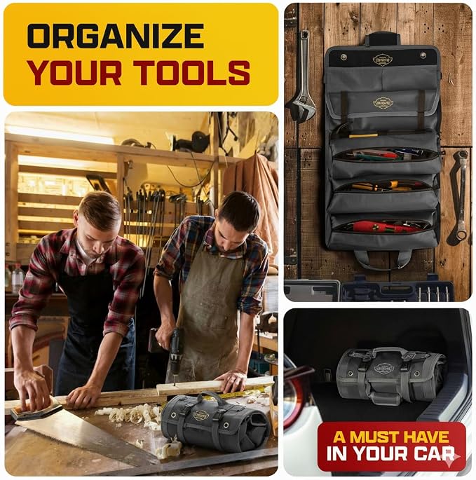Ryker PRO Heavy Duty Motorcycle Tool Roll Up Bag w/Socket Wrench Organizer | Motorcycle Dad Gifts for Men. Off Road Roll Up Tool Bag w/ Accessible Pouches and Pocket Labels. Overland Gear Tools Bag Kit
