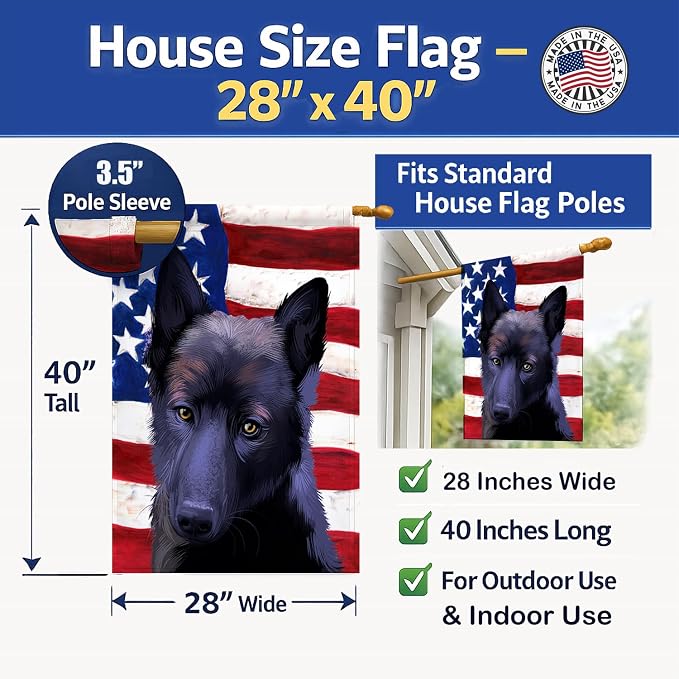 Caroline's Treasures CK6437CHF Black Norwegian Elkhound American Flag House Flag Large Porch Sleeve Pole Decorative Outside Yard Banner Artwork Wall Hanging, Polyester, House Size, Multicolor