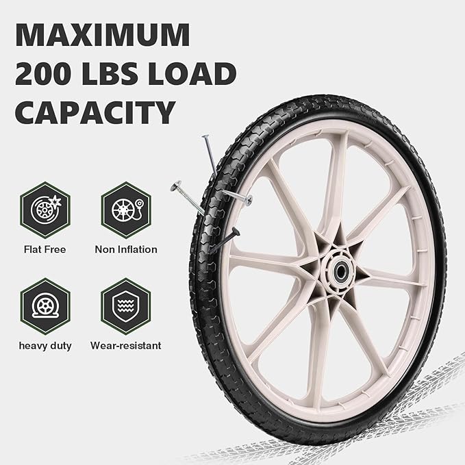 20"" Flat Free Tire and Wheel with 3/4"" & 5/8"" Bearing, Replacement Wheels for Rubbermaid Wheelbarrow,Lawn Carts, Big Wheel Utility Carts and Garden Yard Cart, 2 Pcs Grey