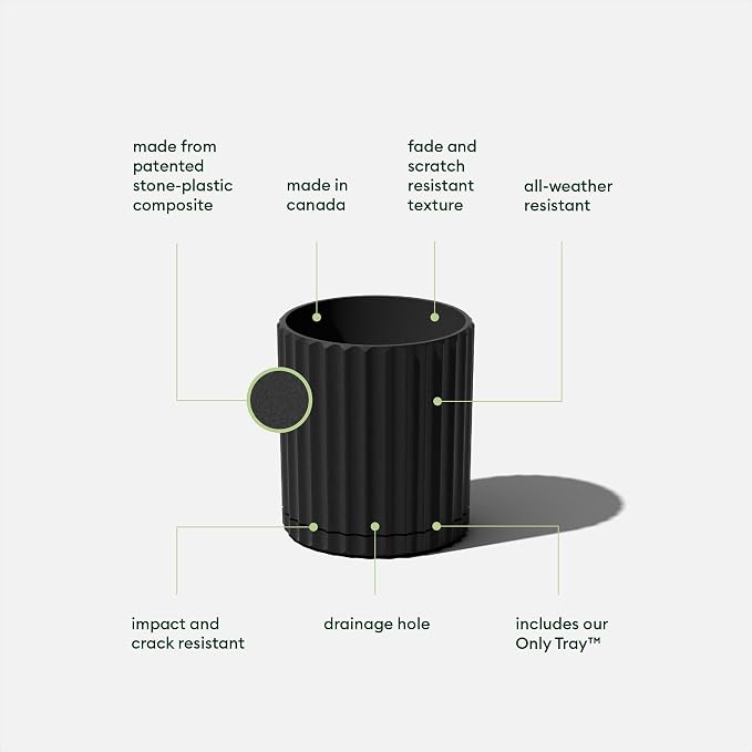 Veradek Demi Series Demi 6" Planter w/Tray, Black