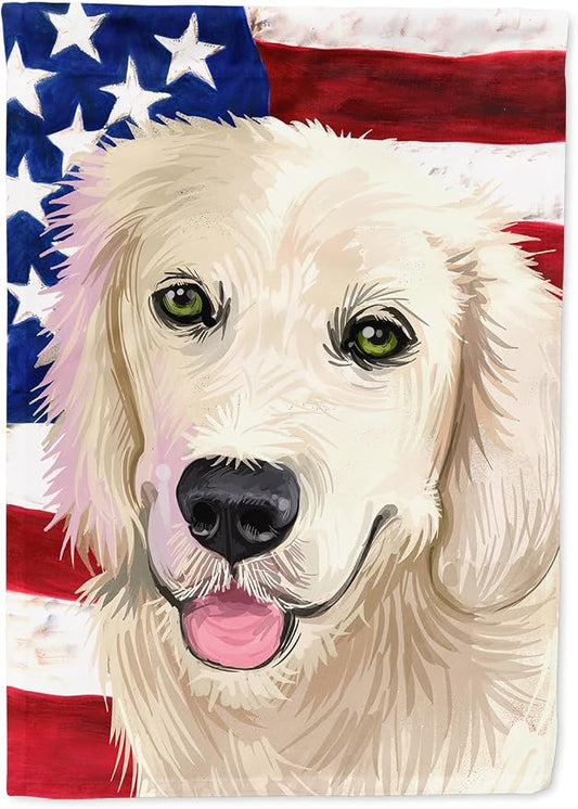 Caroline's Treasures CK6542CHF Golden Retriever Dog American Flag House Flag Large Porch Sleeve Pole Decorative Outside Yard Banner Artwork Wall Hanging, Polyester, House Size, Multicolor