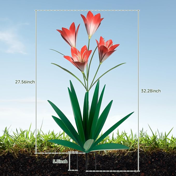 TOMBABY 32.28 Inch Metal Agave Plant Outdoor Decoration Lily Mexican Yard Art Garden Gift Home Decor Hand Painted Metal Agave Garden Yard Statue (1pc, Green)