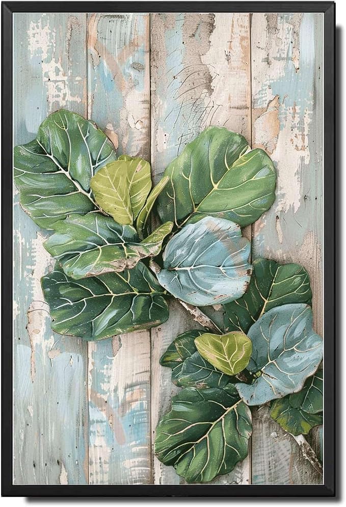 Metal Sign Tin Sign Vintage Wall Art Fiddle Leaf Fig Shabby Chic Tin Sign for Rustic Boho Decor Cottage Gardens and Vintage Art Lovers Tin Sign Gift for Restaurant 12×16 Inches with Metal Frame