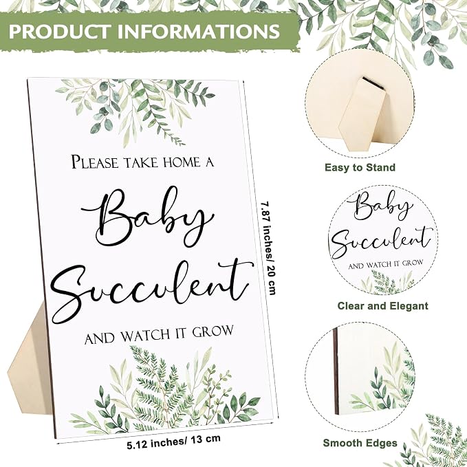 Geetery 101 Pcs Succulent Baby Shower Party Favor 1 Wooden Table Sign 50 Tags and 50 Kraft Succulent Pots for Guest Baby Shower Favors Gifts(Boy)