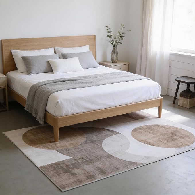 Washable Area Rugs 5'x7' Non-Slip Modern Abstract Soft for Living Room Entryway Bedroom Nursery, Print Pattern, Brown