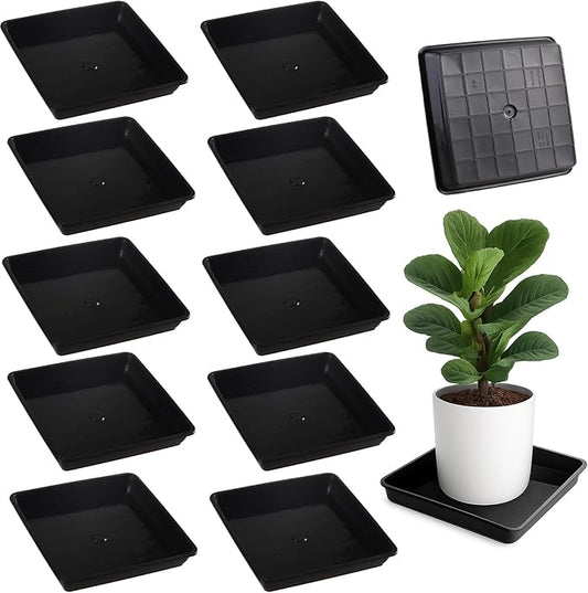 10 Pack Square Plant Saucer 6 Inches Plant Trays for Pots Plastic Square Drip Trays Flower Pot Saucers Black Planter Water Tray Plant Drainage Tray, Black