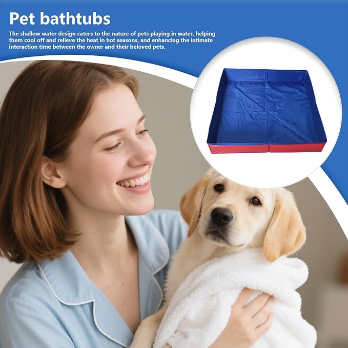 PVC Folding Pet Swimming Pool, 50×50cm Foldable Square Summer Cool Cat and Dog Swimming Pools, Non-Inflatable Dog Paddling Pool, for Puppy Cats Other Animals