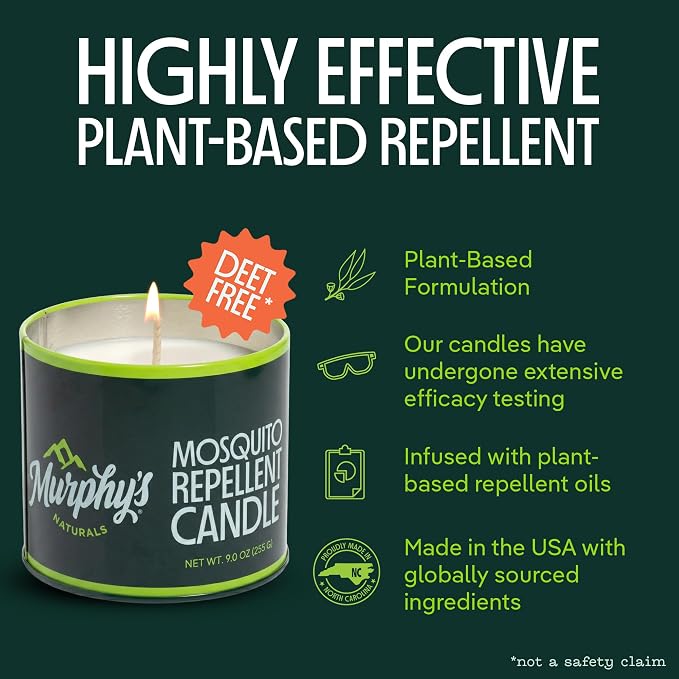 Murphy's Naturals Citronella Mosquito Repellent Candles, 9 oz (Pack of 1) | Soy & beeswax blend with rosemary, peppermint, citronella & lemongrass oils; 30-hour burn for patios & outdoor spaces