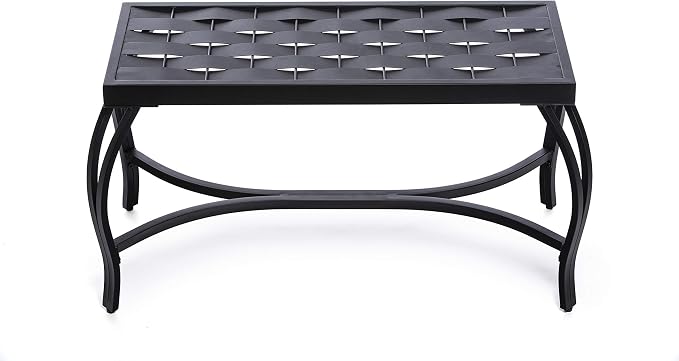 Mango Steam Free Standing Patio Garden Weave Bench, Metal Charcoal Black