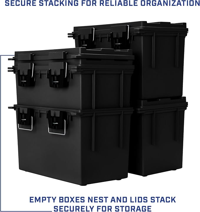 Sheffield XL Ammo Box Made in USA, Stackable Lockable Ammo Storage Box | 2 Pack Lockable Storage Box, Water and Dust Resistant Dry Box, Secures Hunting Gear, Gun Accessories, Supplies, and Bullets
