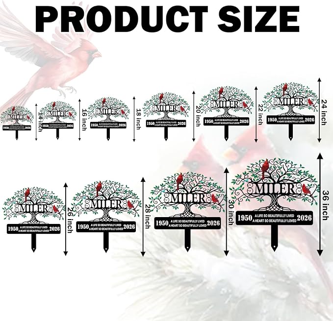 Personalized Tree of Life Cardinal Memorial Yard Sign Decor | custom name cardinal memorial yard sign with stakes garden plaque sympathy gift for mom outdoor decor for loss of loved one