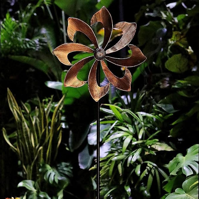Wind Spinner Garden Decor, 61in(H) Copper Metal Easy Rotate Outdoor Stake | Tool-Free Assembly Adjustable Height Smooth Spin All-Weather Frame Premium Color Gift Box For Holiday Presents Yard Lawn
