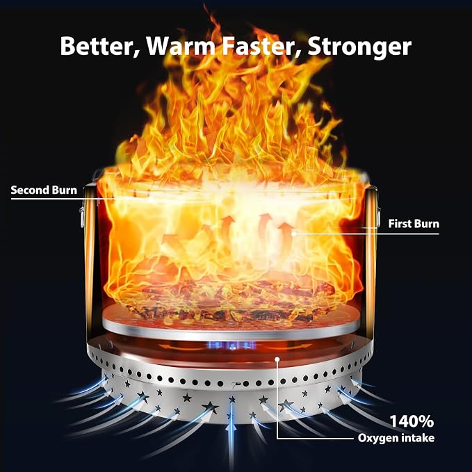 27" Smokeless Fire Pit with Air Switch, 304 Stainless Steel Wood Burning Fireplaces, Portable Outdoor Bonfire Pit for Camping, Bonfires