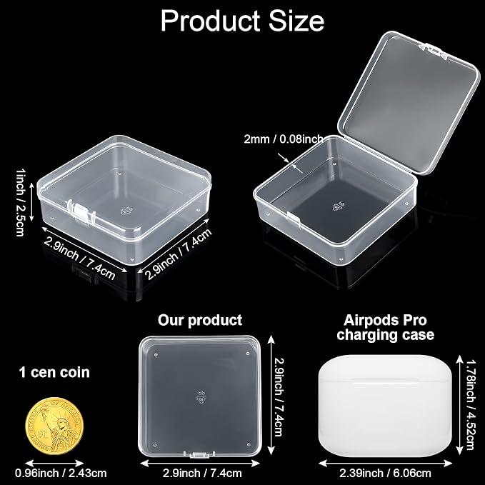 SATINIOR 100 Pcs Clear Plastic Beads Storage Containers Box Small Clear Boxes with Hinged Lid Plastic Arts Case Mini Square Crafts Storage Organizers for Small Items (2.9 x 2.9 x 1 Inch)