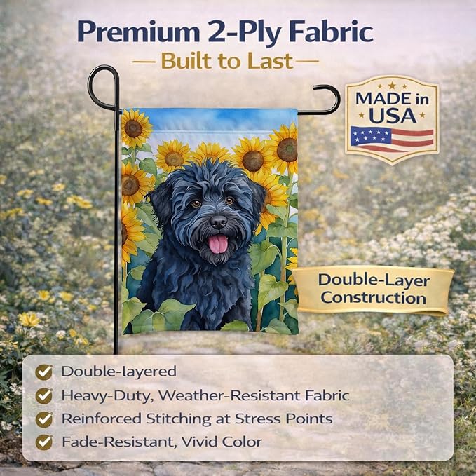 Caroline's Treasures DAC6146GF Puli in Sunflowers Garden Flag Mailbox Flag Decorative Yard Flag Banner Outside Patio Artwork Yard Flower Beds, Garden Size, Multicolor