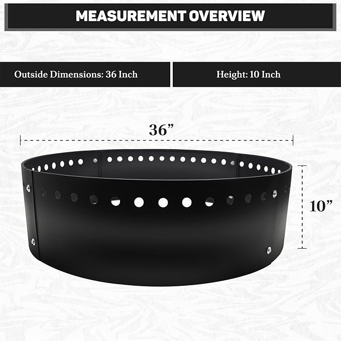 FEBTECH - 36" D x 10" H Smokeless Fire Ring Insert - Steel Fire Ring Liner | Premium Heat Resistant Coated Carbon Steel Fire Ring for Above or In-Ground Setups, Backyard, Camping Bonfires & Gatherings