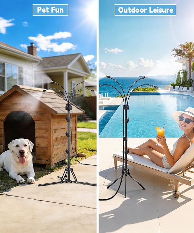 Patio Misters for Cooling Outdoor- Portable Adjustable 5.3FT Standing Mister for Outside Patio Cooling, Leak-Proof Adjustable Mist for Backyard, Deck, Garden & Sunbathing