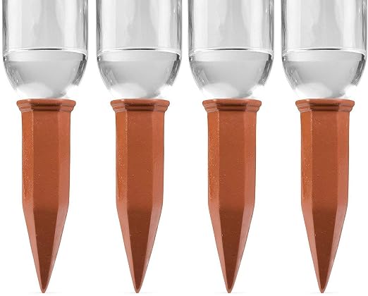Modern Innovations Ceramic Terracotta Self Watering Spikes (4 Pack) Vacation Automatic Plant Waterer Devices, Indoor/Outdoor Planter Insert, Terra-Cotta Stakes for Potted Plants, Auto-Water System