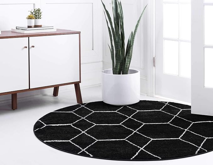 Unique Loom Trellis Frieze Collection Area Rug - Geometric (8' Round, Black/ Ivory)