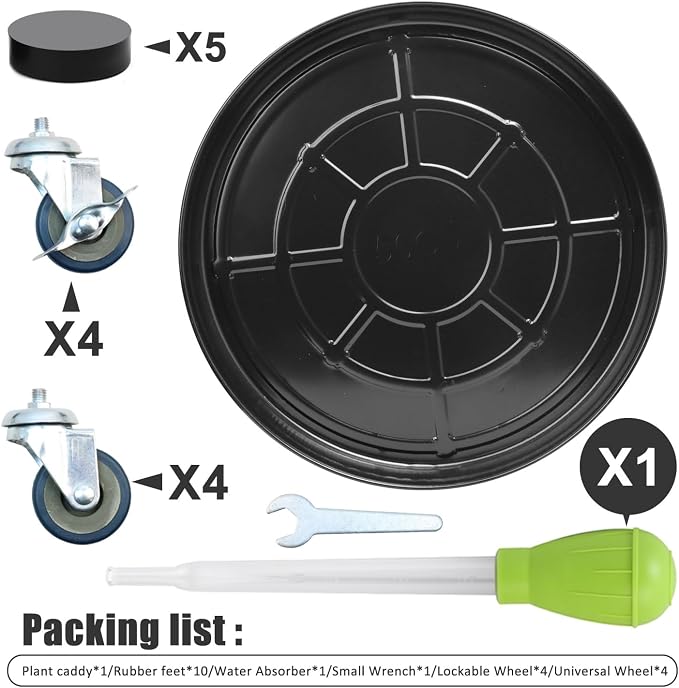 1 Pack 20 Inch Metal Plant Caddy With Lockable Wheels,Plant Stand Dolly for Heavy Planter,Wheeled Planter Saucer Tray,Rolling Plant Stand,Heavy-Duty Plant Caddy for Indoor and Outdoor(Black)