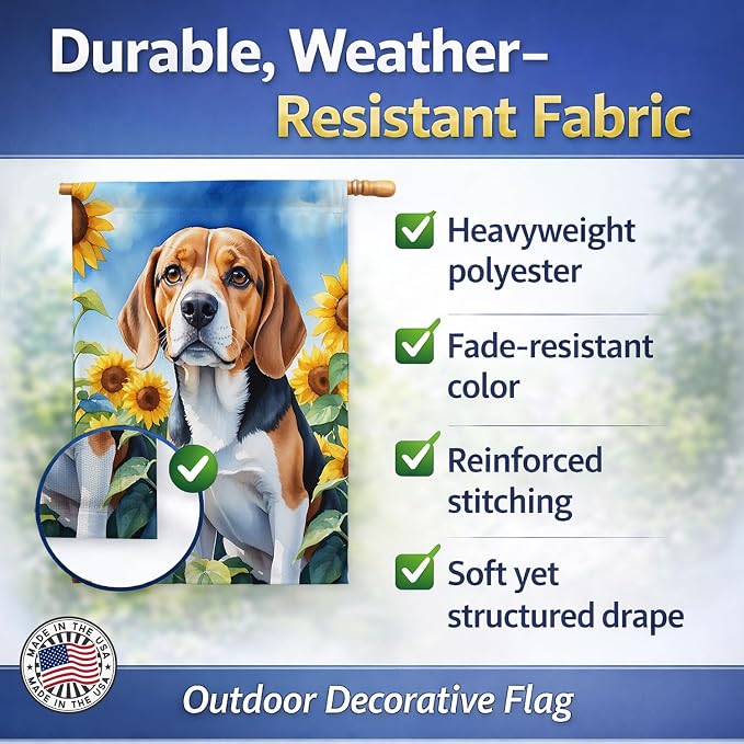 Caroline's Treasures DAC6019CHF Beagle in Sunflowers House Flag Large Porch Sleeve Pole Decorative Outside Yard Banner Artwork Wall Hanging, Polyester, House Size, Multicolor