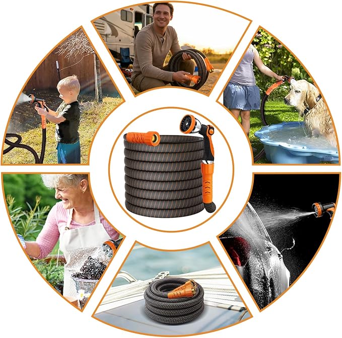 Garden Hose, 100Ft Ultra Flexible Water Hose, None Expand,with 10 Function Sprayer,Ultra-Lightweight,Leak-Proof,Non-Slip Handle, Non-Kink Hoses for Yard, Lawn,Outdoor (OrangeBlack,100Ft)