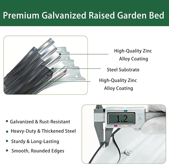 Gartist 8×4×1 ft Large Gray Raised Garden Bed Planter, Easy Assembly Metal Garden Bed Outdoor for Vegetables, Flowers & Herbs