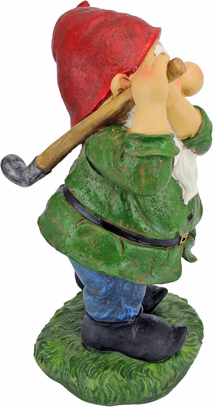 Design Toscano Bigey Burt Funny Golfing Garden Gnome Statue, 12 inch, Polyresin, Full Color