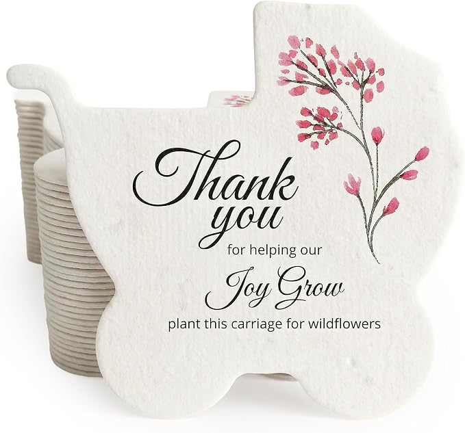 12pcs Pink Carriage-Shaped Gift Tags with Wildflower Seeds - Writable Gift Wrap Tags for Baby Showers, Mother's Day Present, Party Favors, DIY Crafts, & Earth Day Decorations