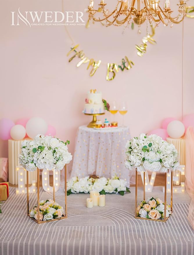 Gold Metal Cube Vase Stand for Wedding Centerpieces, 15.75in Tall, 2 Pcs