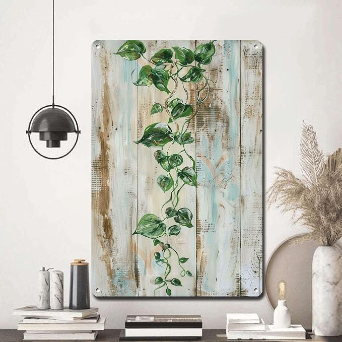 Metal Sign Tin Sign Vintage Wall Art Vintage Pothos Vine Tin Sign for Shabby Chic Style Rustic Elegance and Trailing Green Stems Home Deccor Store Home Decor for Pub 6×8 Inches