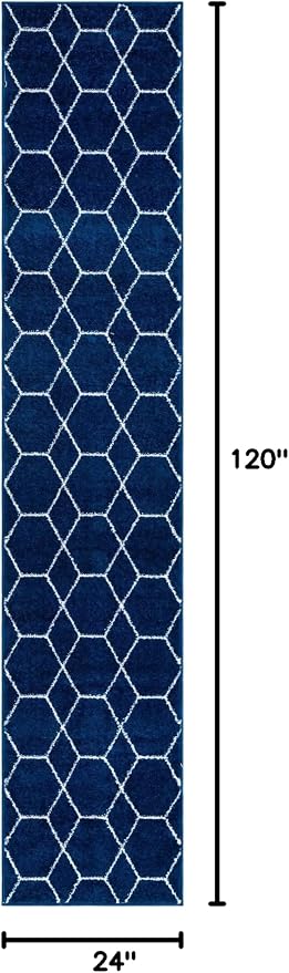 Unique Loom Trellis Frieze Collection Area Rug - Geometric (2' x 10' Runner, Navy Blue/ Ivory)