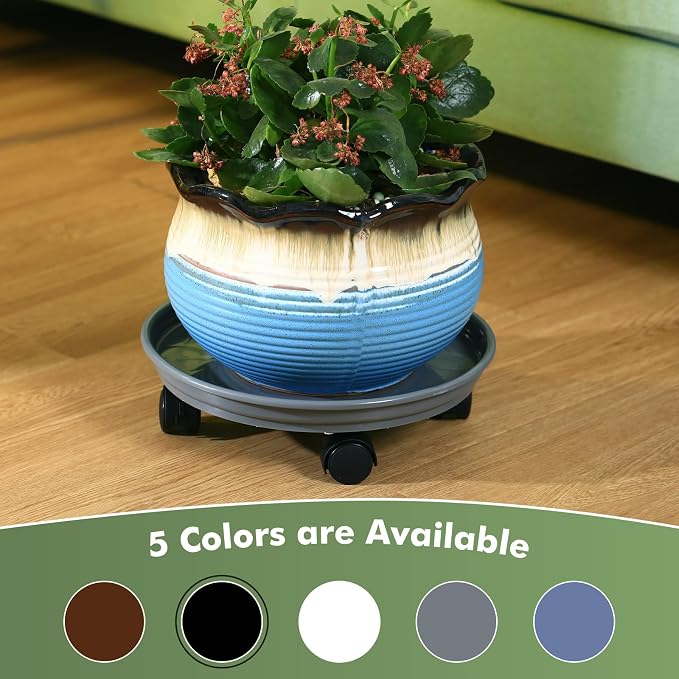 6 Packs Plant Caddy with Wheels 12" Plastic Rolling Plant Stands Heavy-duty Plant Dolly with Casters Indoor and Outdoor Plant Roller Base Large Heavy Plant Pot Saucers with Wheels Plant Mover, Grey