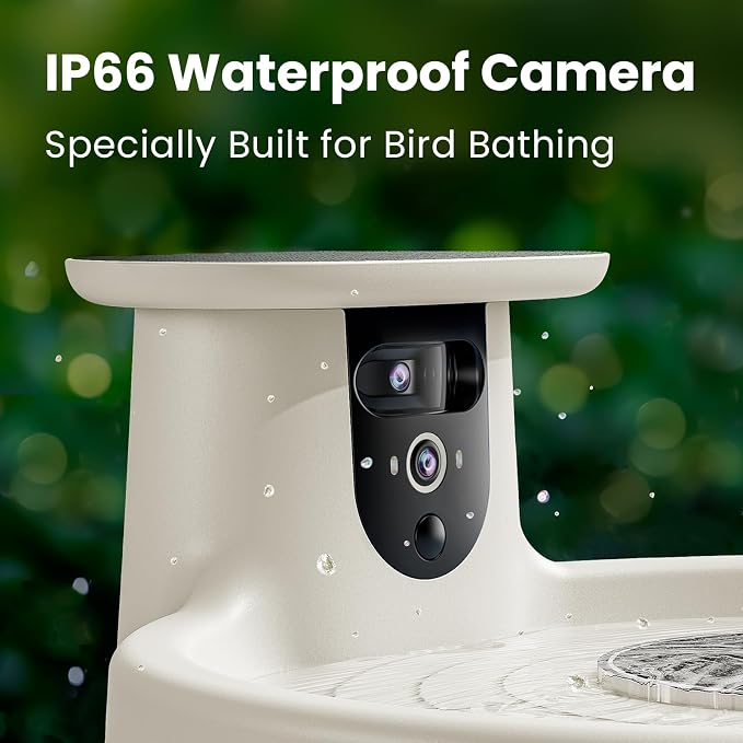 Birdfy Smart Bird Bath with Camera Solar Powered & Fountain, Dual-Lens Camera for Wildbird Watching, Auto Capture Bird Videos & Motion Detection - AI by Subscription (Yellowstone)