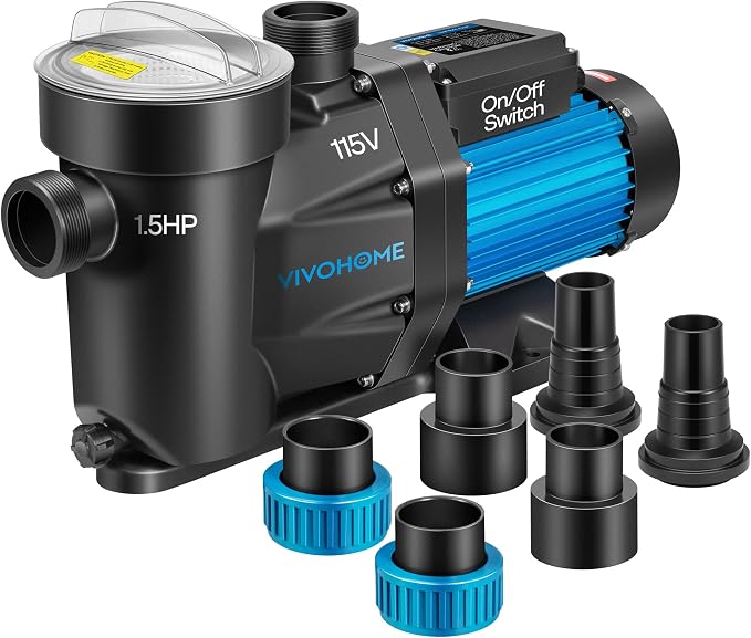VIVOHOME Self Primming in/Above Ground Swimming Pool Pump w 1.25'' & 1.5" & 2.0'' Unions Energy Saving w/Strainer Baske, 6361 GPH