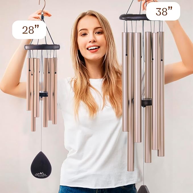 Gold Wind Chimes for Outside Deep Tone, 28 Inch Havasu Hand Tuned E Major Wind Chime, Adjustable Clapper, Aluminum Beech Wood Garden Patio Porch Decor, Memorial Housewarming Gift