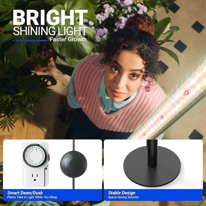 Barrina T10 Pro Standing Grow Light with Timer, 42W, 169 LEDs, Full Spectrum Vertical Grow Light for Indoor, Wide Coverage, 4FT to 5.6FT Height with Foot Switch, Ideal for Flowering and Tall Plants