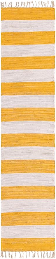 Unique Loom Chindi Rag Collection Area Rug - Striped (2' 7" x 12' 2" Runner, Yellow and Ivory)