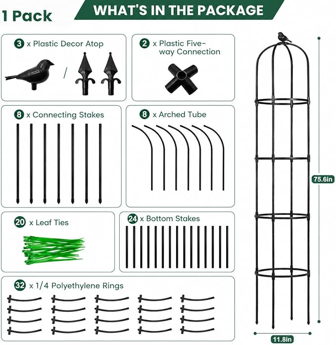 Garden Obelisk Trellis for Climbing Plants Outdoor, 6.3 ft Tall Rose Trellis Climbing Plants Support for Potted Light Vine Flower Vegetable Cucumber Trellis Raised Garden Bed, Black, 2PCS