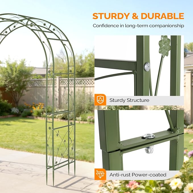 VINGLI Garden Arbor, Arch for Wedding Ceremony Party, Christmas Garden Decor Steel Garden Trellis for Plant Climbing, Pergola for Garden, Backyard, Lawn (Arch Top, Olive Green)