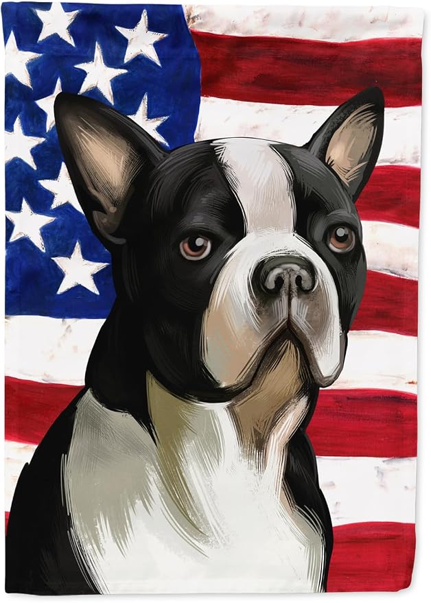 Caroline's Treasures CK6451GF Boston Terrier Dog American Flag Garden Flag Mailbox Flag Decorative Yard Flag Banner Outside Patio Artwork Yard Flower Beds, Garden Size, Multicolor