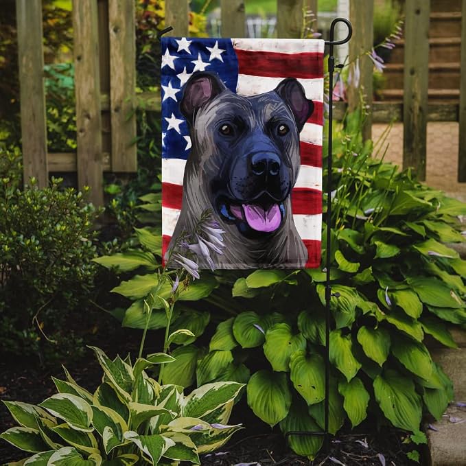Caroline's Treasures CK6491GF Cimarron Dog American Flag Garden Flag Mailbox Flag Decorative Yard Flag Banner Outside Patio Artwork Yard Flower Beds, Garden Size, Multicolor